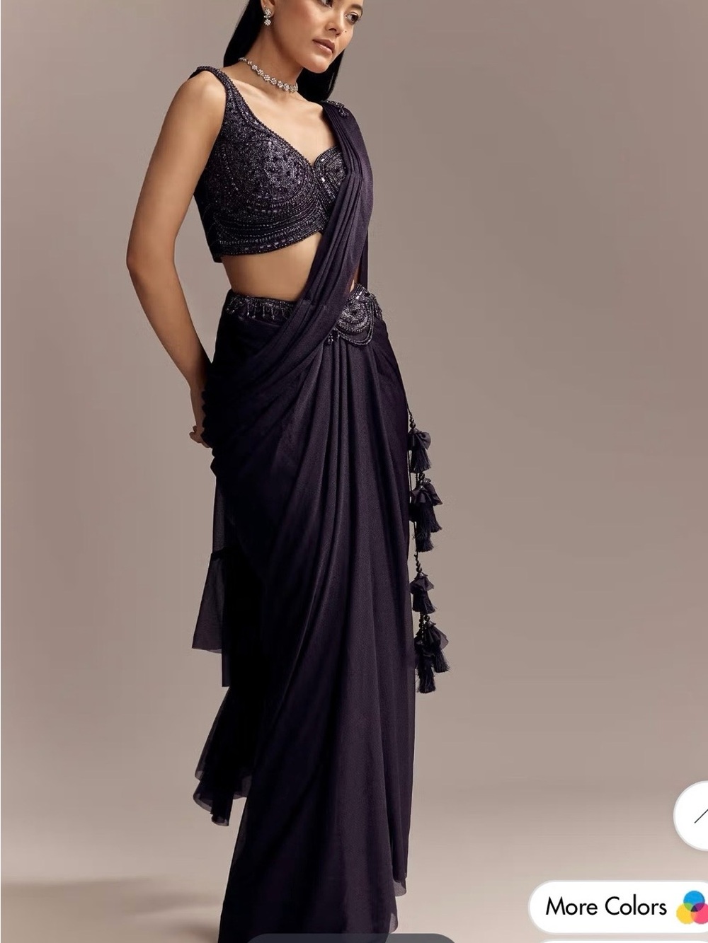 KALKI Embellished Dark Purple Pre-Draped Saree